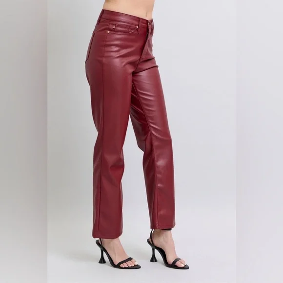 Judy Blue Full Size High Waist Tummy Control Faux Leather Straight Pants
